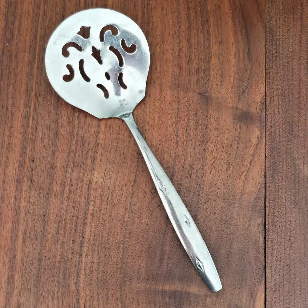 Vintage National Silver Co Stainless Monarch Steel Slotted Serving Spoon Japan